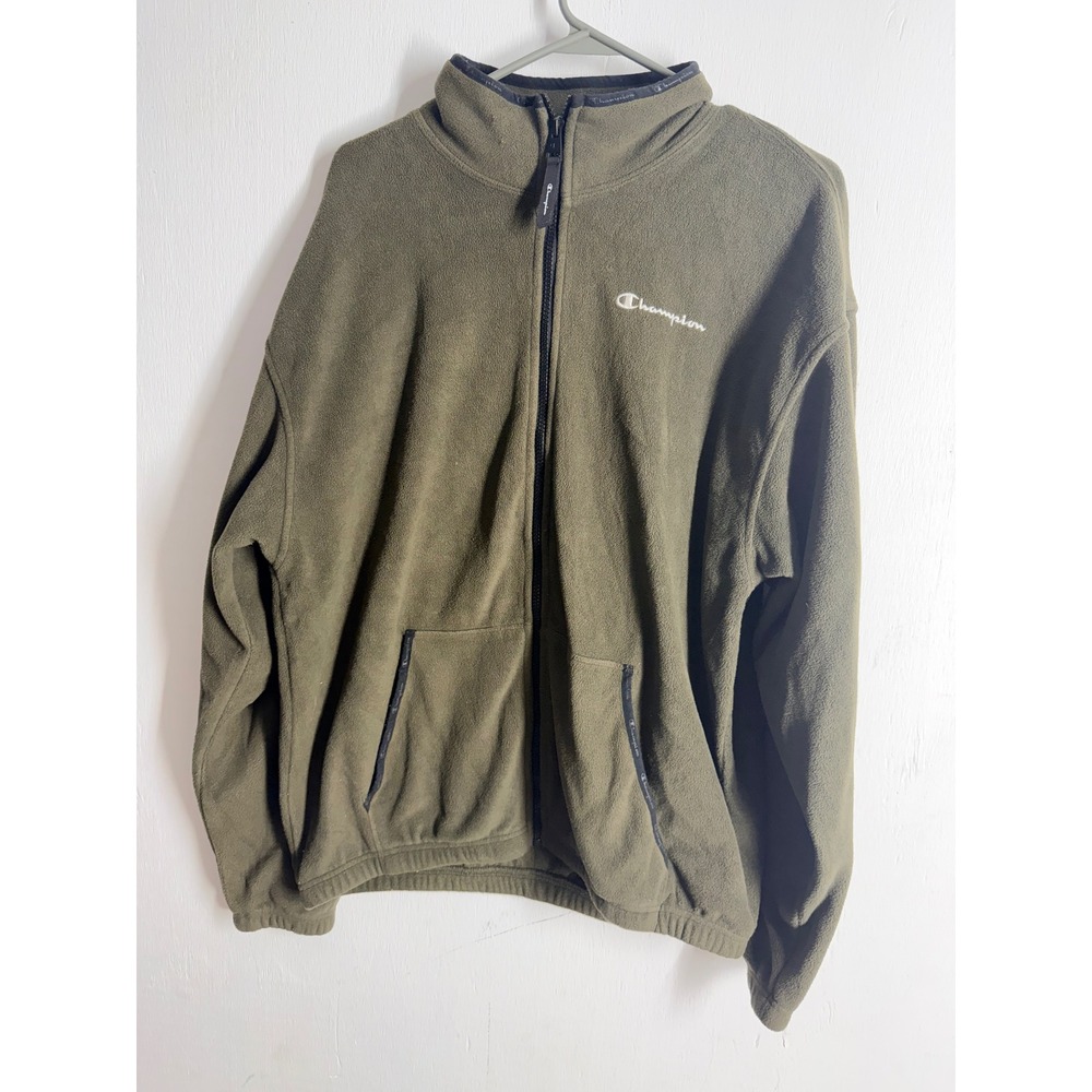 Champion Mens Full Zip Fleece Jacket Olive Green Mock Neck Size M S81182 XEI